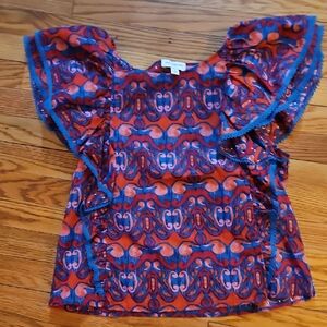 Marc New York Red and Blue Patterned Top